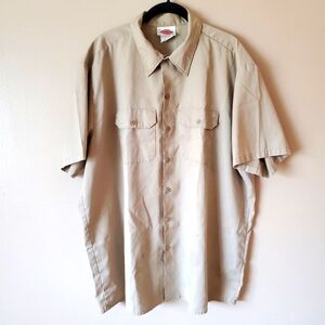 Dickies Mens XX-L Khaki Tan Short Sleeve Flap Pockets Button Up Work Shirt